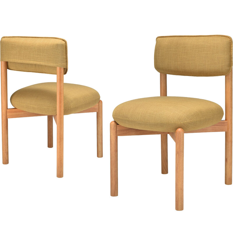 Modern Wooden Blended Linen Kaki Dining Chair Set of 2 image number 0