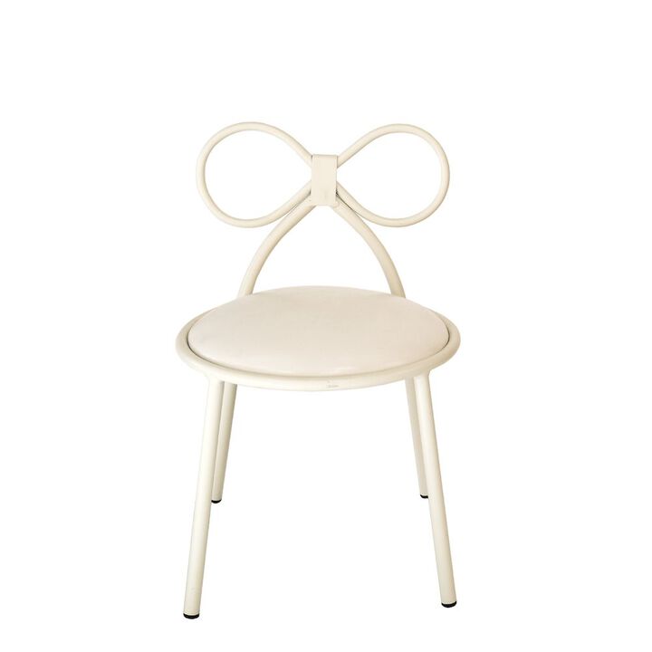 Set Of 4 Metal Kids Bow Chair With White Vinyl Seat Cushion