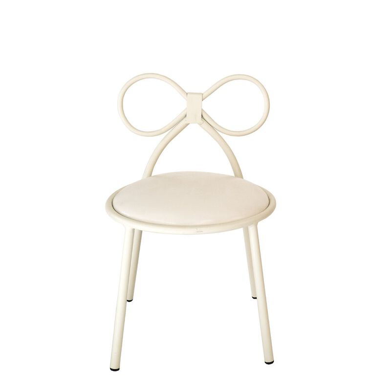 Set Of 4 Metal Kids Bow Chair With White Vinyl Seat Cushion