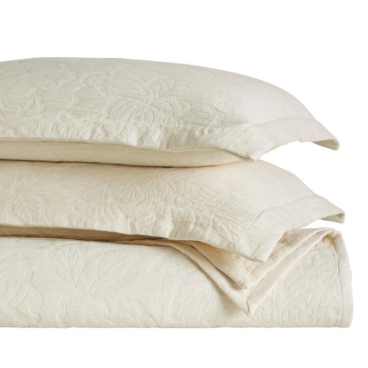 3-Piece Cotton Matelasse Bedspread Set with Floral Design