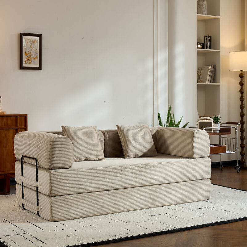 GOODSILO Convertible Sleeper Sofa Bed with Cylindrical Pillow, Folding Mattress Couch with Fixed-Shape Frame, Floor Sofa Lounge Couch image number 8