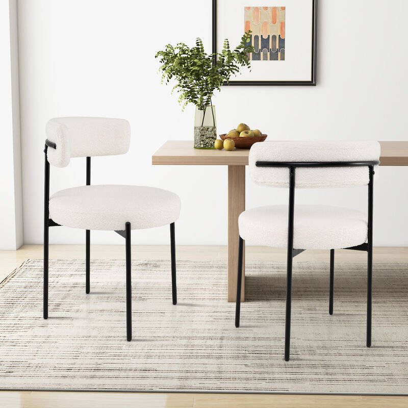 Boucle Dining Chair with Curved Backrest and Metal Legs Set of 4