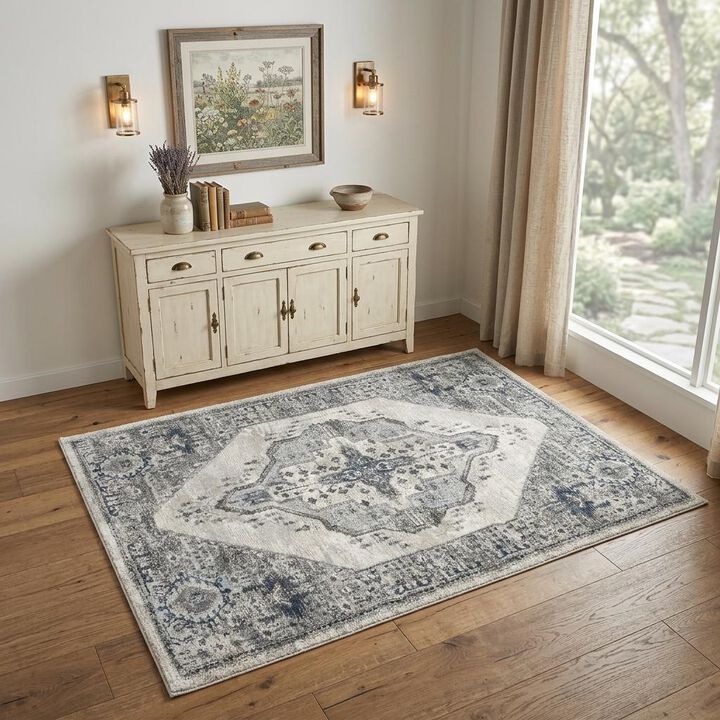 HomeRoots Floral Power Loom Distressed Area Rug