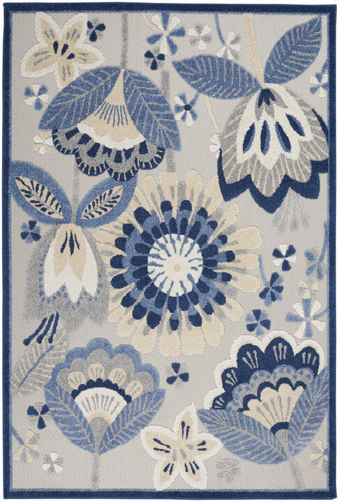 HomeRoots 5' X 8' Blue And Gray Floral Indoor Outdoor Area Rug