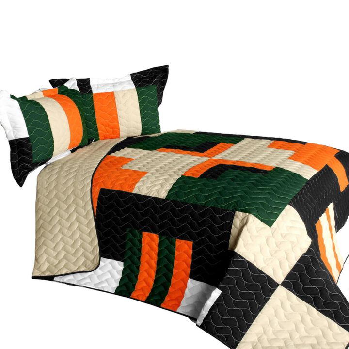 Jungle Exploration Quilted Patchwork Quilt Set 3PC Queen Size Cozy Bedding