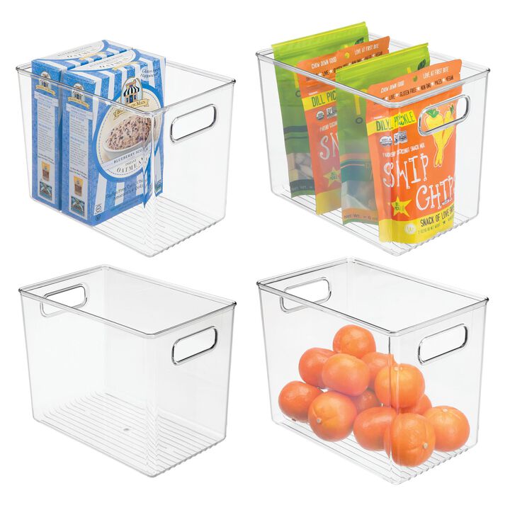 mDesign Plastic Deep Kitchen Food Storage Bin Container, Handles, 4 Pack, Clear