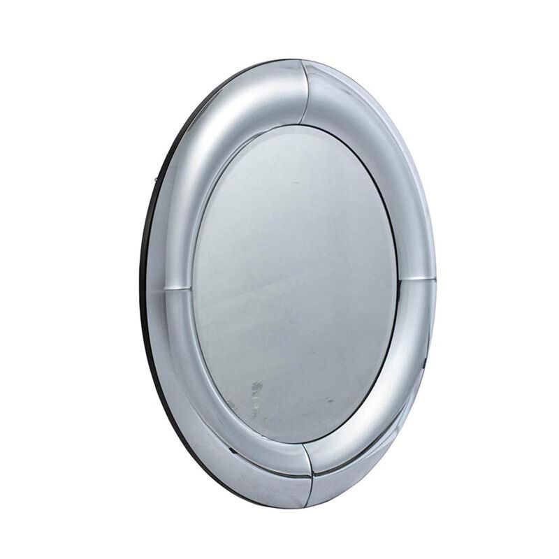 HomeRoots 32" Silver Round Curved Frame Accent Mirror image number 2