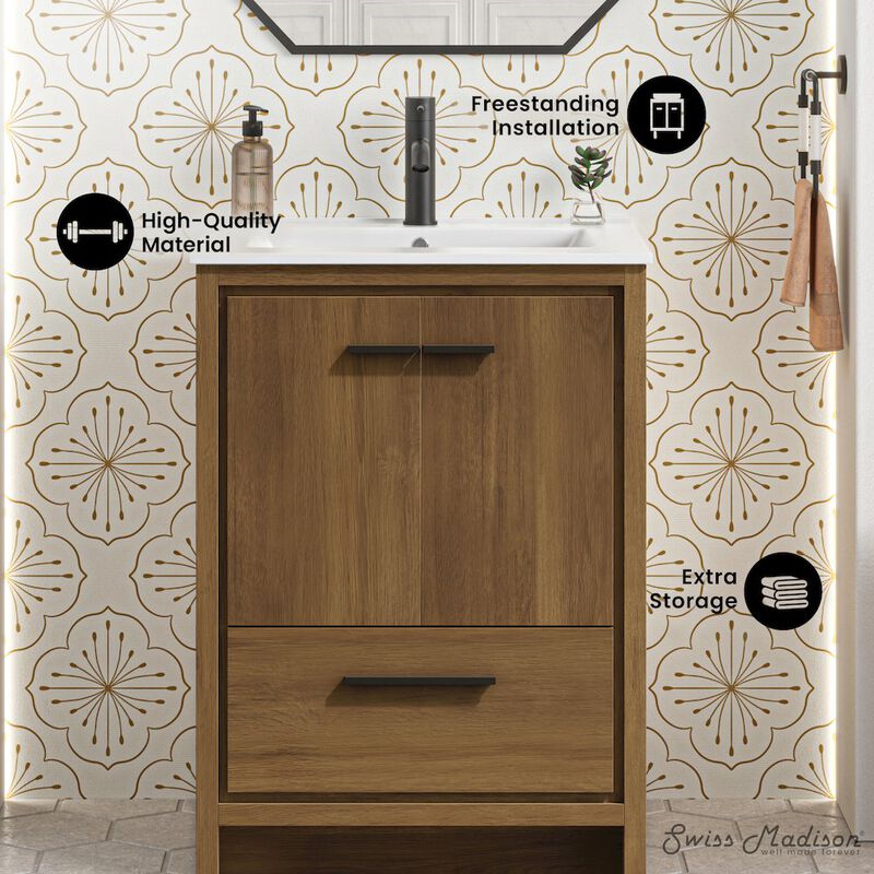 Virage 24" Freestanding Bathroom Vanity in Brown Oak with Sink Top image number 6