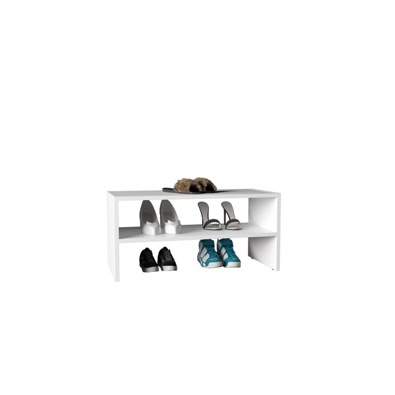 Ferry Shoe Rack 13.7" H, with 2 Shelves, White