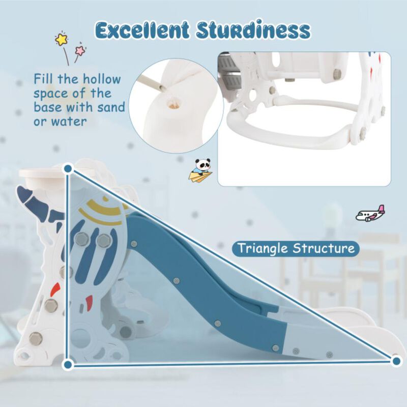 Hivvago 4-in-1 Kids Slide and Swing Set with Basketball Hoop