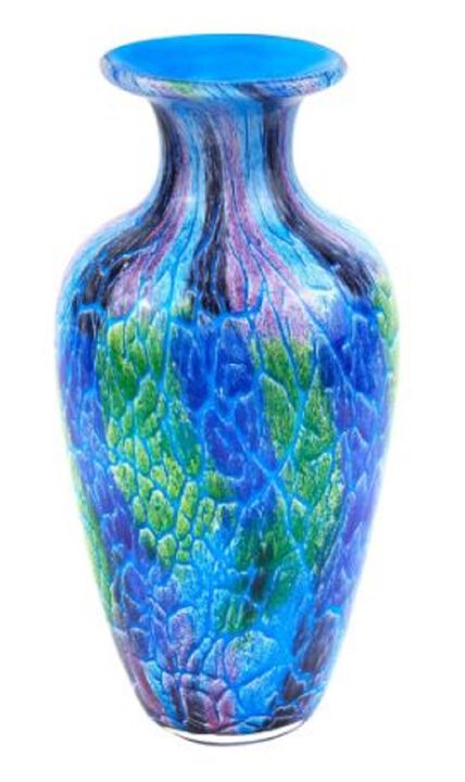 HomeRoots 10" Blue and Green Glass Abstract Round Table Vase