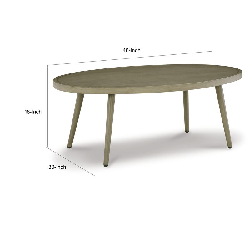 Sven 48 Inch Outdoor Coffee Table, Oval Top and Aluminum Frame, Brown - Benzara