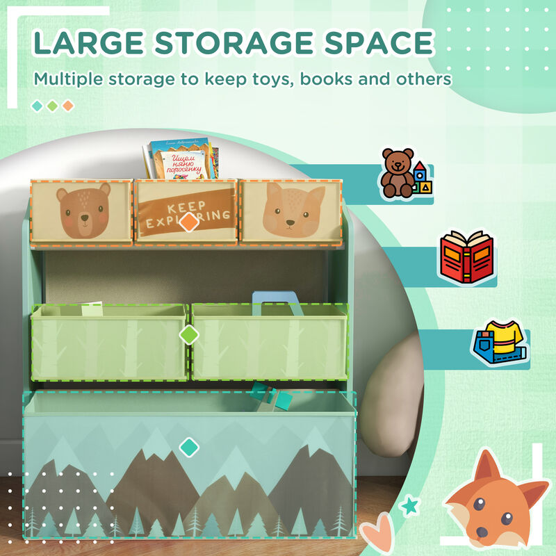 Toy Organizer with 6 Storage Bins, 25" x 12" x 26", Green