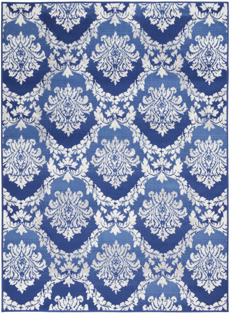 6 X 9 Blue And Ivory Damask Area Rug