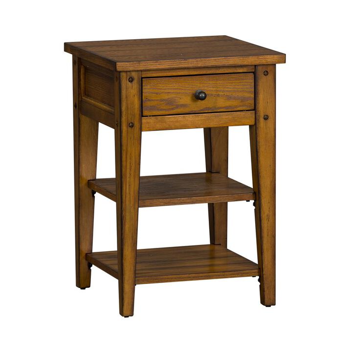 Liberty Furniture Lake House Rustic Plank-Top End Table with Drawer and Two Shelves