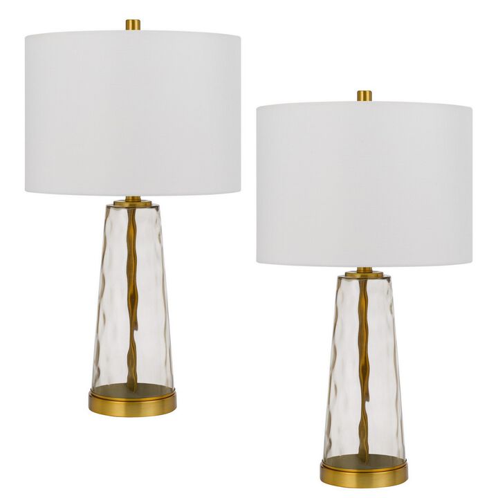 26 Inch Modern Accent Table Lamp Set of 2, Clear Glass Base, Antique Brass-Benzara