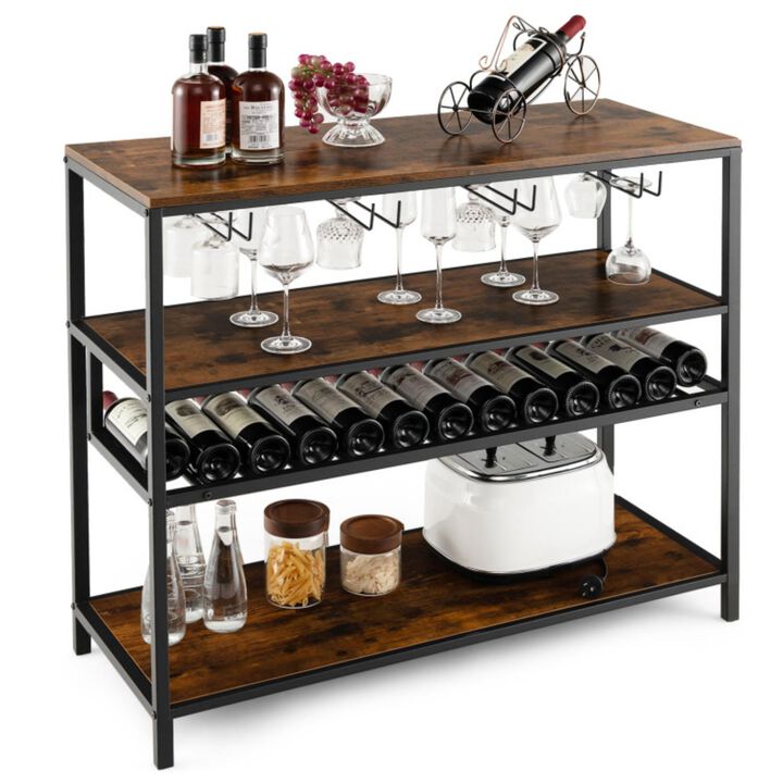 Hivvago Wine Rack Table With 4 Rows of Glass Holders