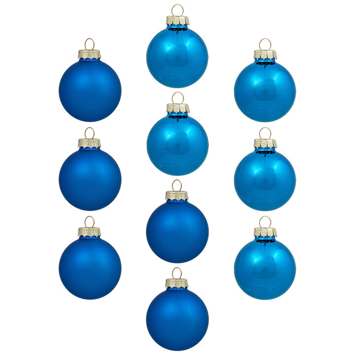 2-Finish Christmas Glass Ball Ornaments - 1.5" (40mm) - Blue - 10ct