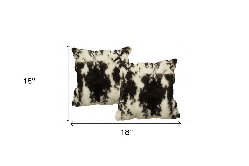 Homezia Set Of Two 18" X 18" Black And White Rabbit Natural Fur Animal Print Throw Pillows