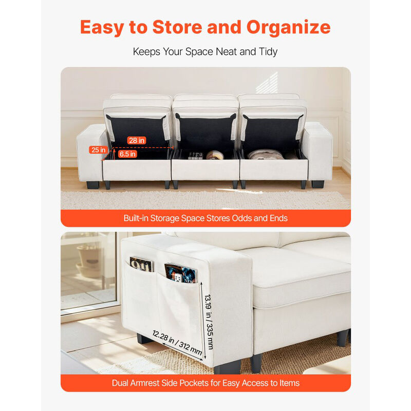 Modern 3-Seater Modular Sofa, Comfy Deep Seat Couch with Storage for Living Room image number 3