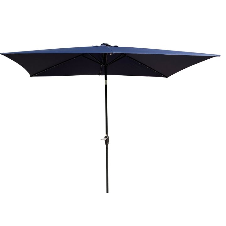 10 x 6.5t Rectangular Patio Solar LED Lighted Outdoor Umbrellas with Crank and Push Button Tilt