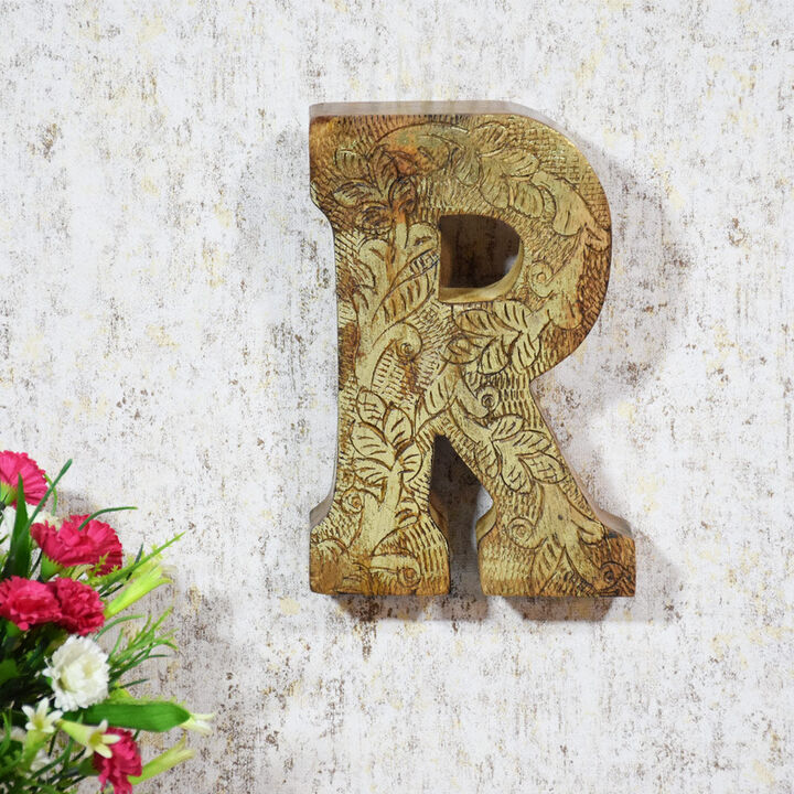 Vintage Natural Gold Handmade Eco-Friendly "R" Alphabet Letter Block For Wall Mount & Table Top Décor