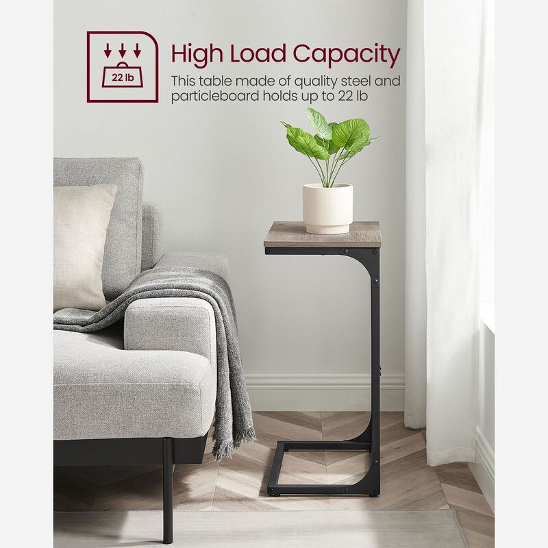C-Shaped End Table with Metal Frame &ndash; Slim Sofa Side Table for Living Room, Bedroom, or Small Spaces