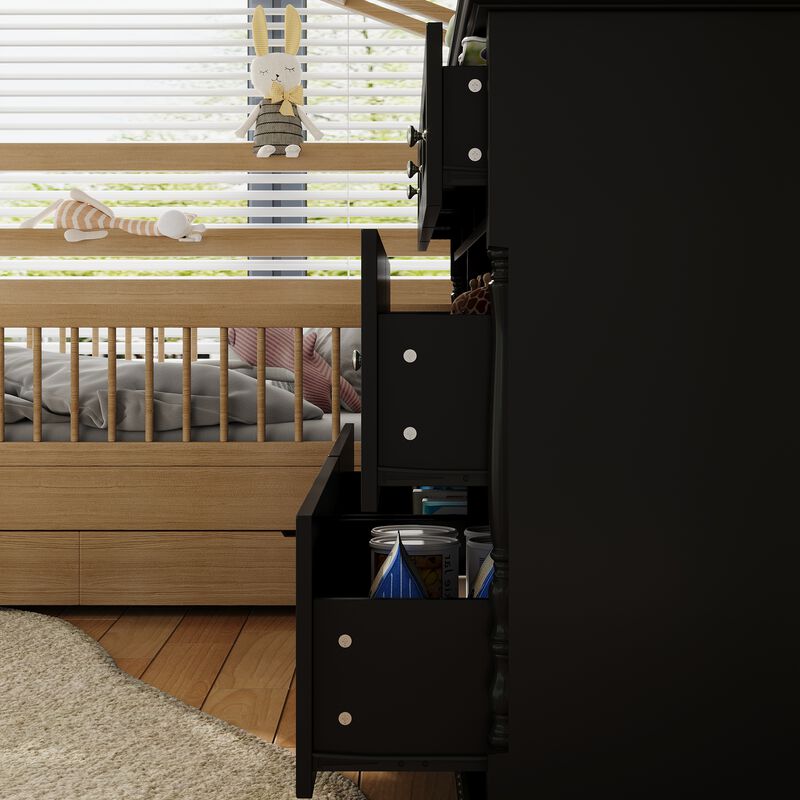 FUFU&GAGA Modern Changing Table with 7 Drawers, Removable Pine Fence, Anti-Tip Design, (56.5 in. W x 19.3 in. D x 40 in. H), Black