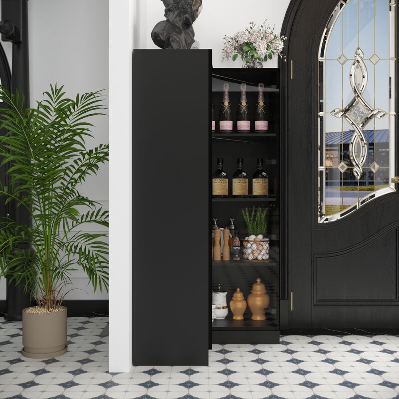 FUFU&GAGA Modern Kitchen Storage Cabinet with Adjustable Shelves and LED Lighting (31.5" W x 31.5" D x 63" H) ,Black