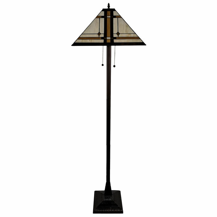 Hivvago 62" Brown And White Two Light Floor Lamp With Brown And White Glass Cone Shade