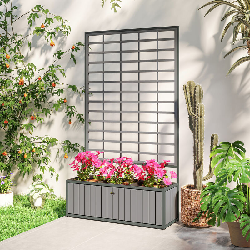 Hivvago Elevated Wooden Planter with Trellis and Pots image number 7