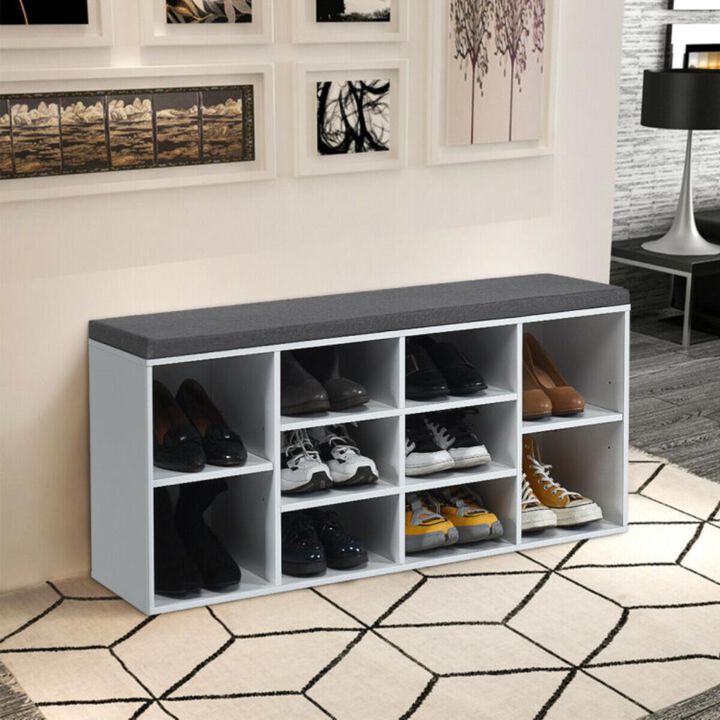 Hivvago 10-Cube Organizer Shoe Storage Bench with Cushion for Entryway