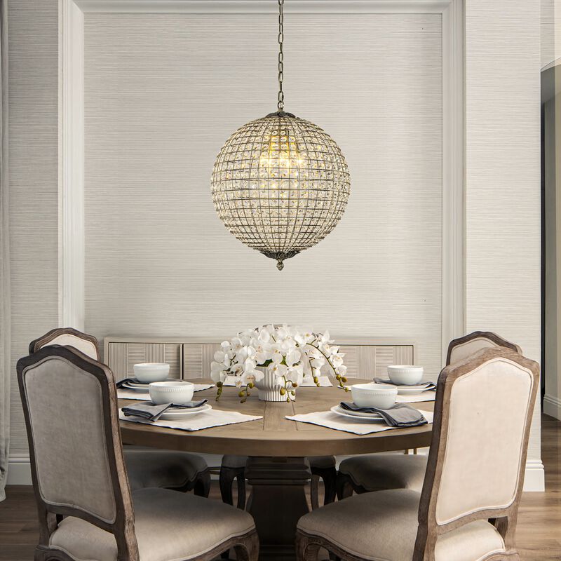 5 Lights W20 in Vintage Crystal Chandelier with Sphere Globle Shade in Antique Gold Retro Pendant Light for Dining Room Living Room image number 2
