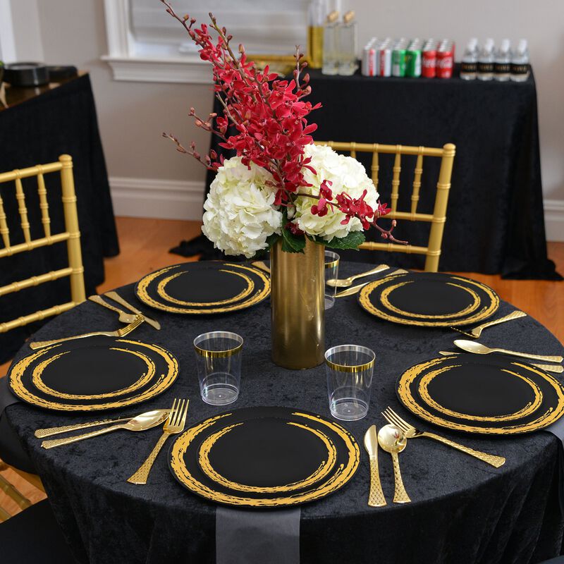 Black with Gold Moonlight Round Plastic Dinnerware Value Set (40 Sets) image number 1