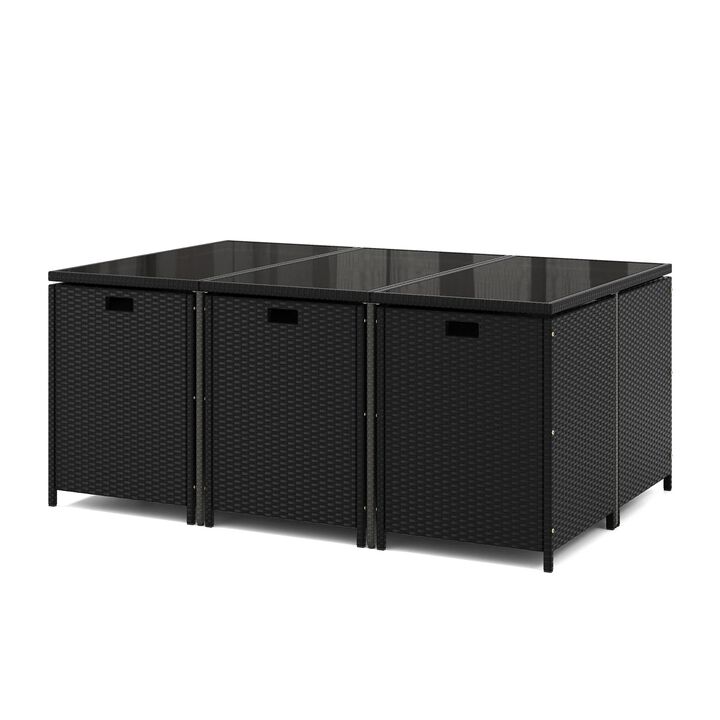 Mondawe 11-Piece Premium Outdoor Set, with Waterproof Cushions PE Rattan Chairs & Tempered Glass Table