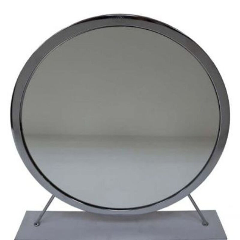 HomeRoots 19" Gray Metal Round Freestanding Ornate Framed Makeup Shaving Tabletop Mirror image number 3