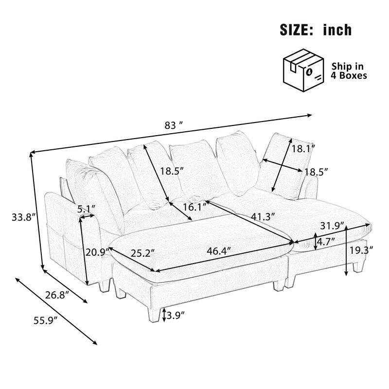 Merax Sectional Sofa L-shaped Sofa Upholstered Sectional Sofa with Ample Storage Space