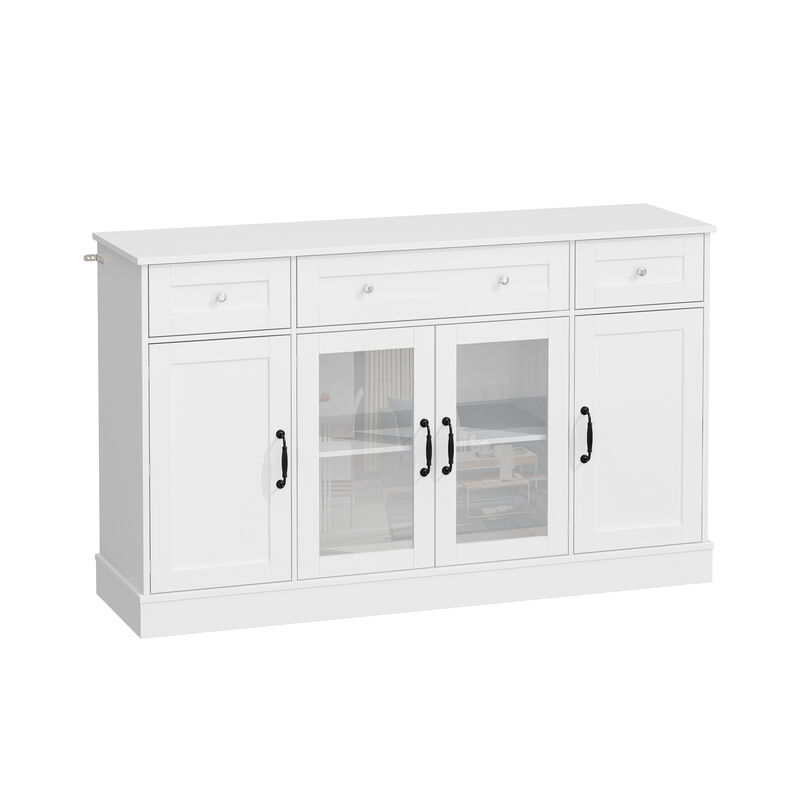 FUFU&GAGA Modern TV Stand for for TVs up to 50 Inches with 3 Drawers, 2 Wood & 2 Glass Doors, Black Retro Handles, (55.1 in. W x 15.6 in. D x 33.5 in. H), White image number 0