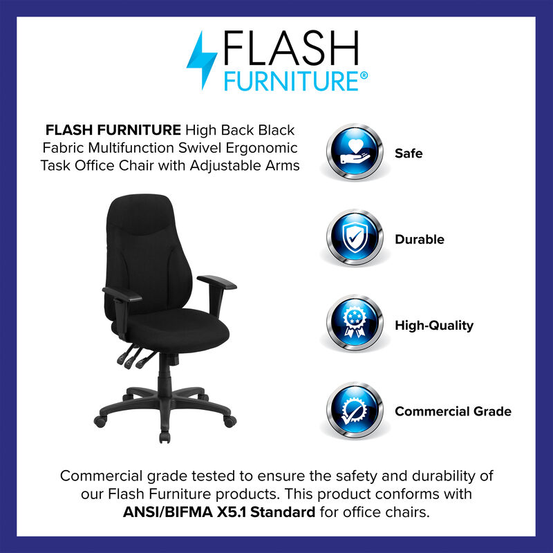 Hughes High Back Fabric Multifunction Swivel Ergonomic Task Office Chair with Adjustable Arms image number 3