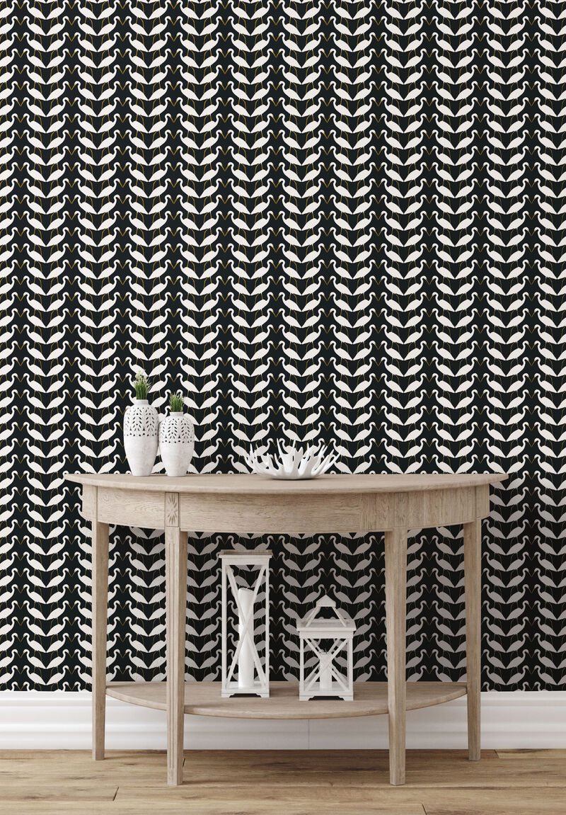 Elegant Birds Black & Gold Metallic Peel & Stick Wallpaper image number 1