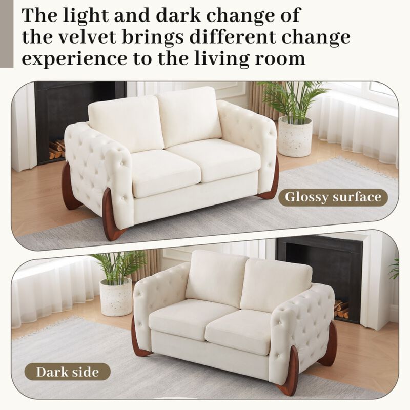 Zagrek Mid‑Century Modern Button Tufted Velvet Loveseat image number 4