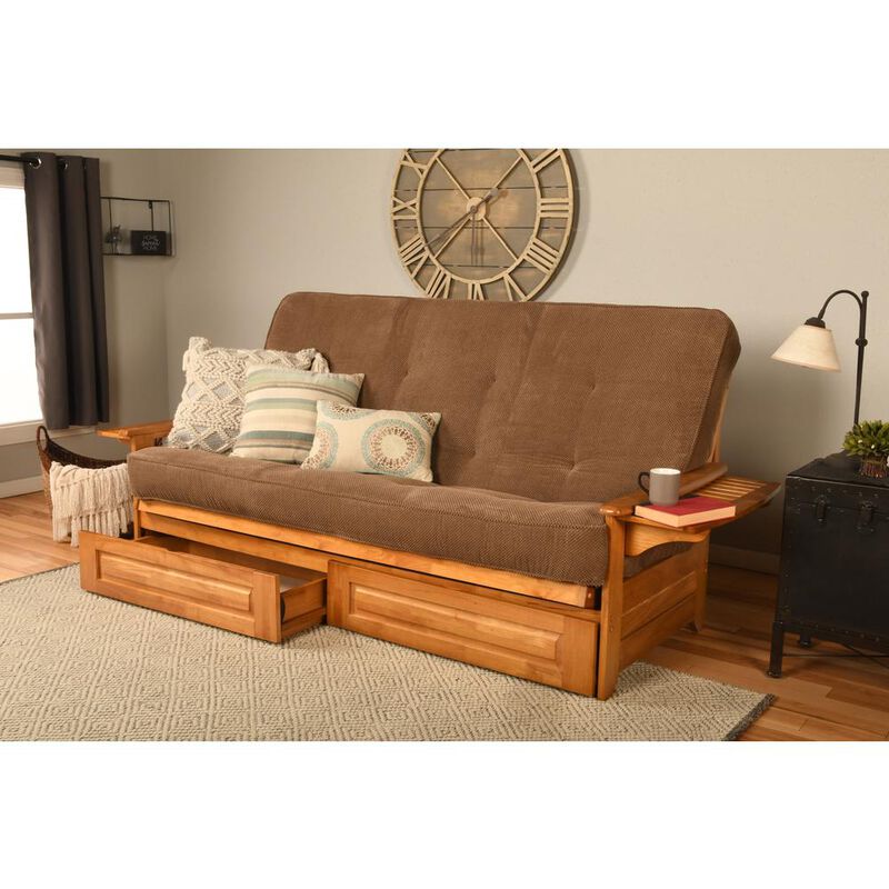 Phoenix Frame Queen-Butternut Finish-Marmont Mocha Mattress-Storage Drawers image number 1