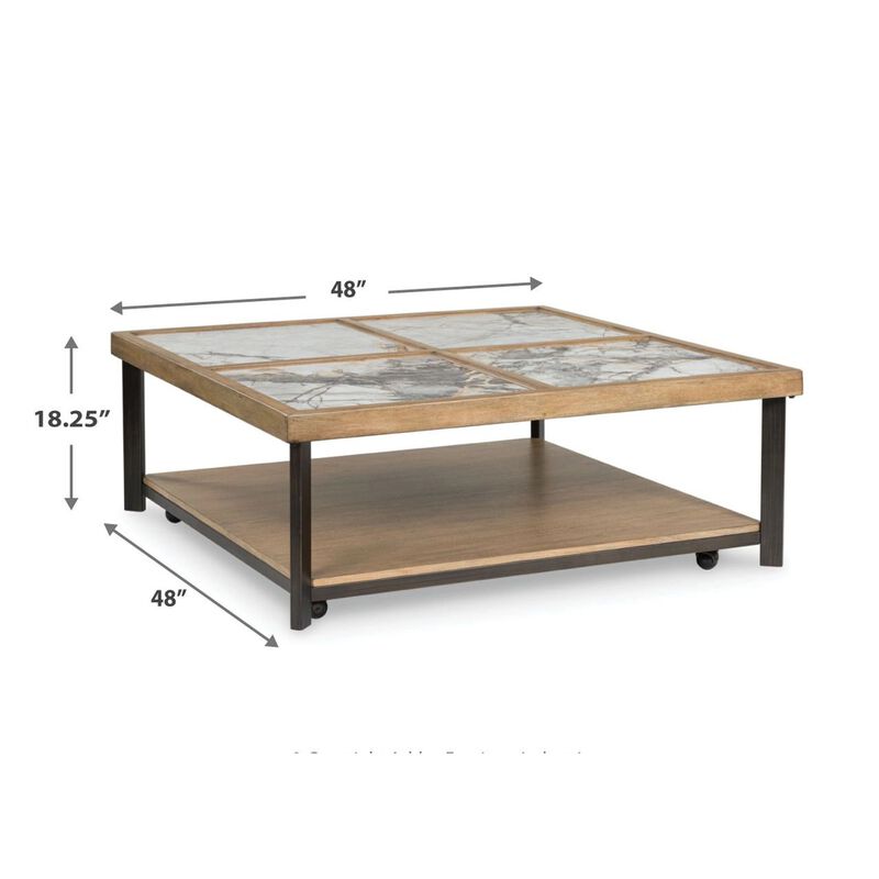 Tey Coffee Table with Caster Wheels, 48 Inch Square, Sintered Stone, Brown image number 5