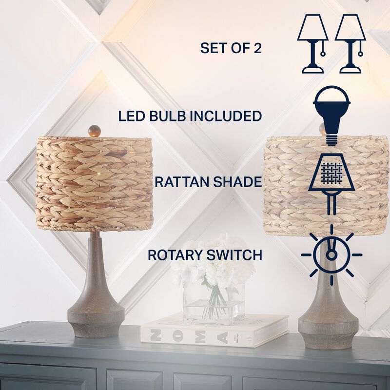 Theodore Rustic Farmhouse Handwoven Rattan/Resin LED Table Lamp