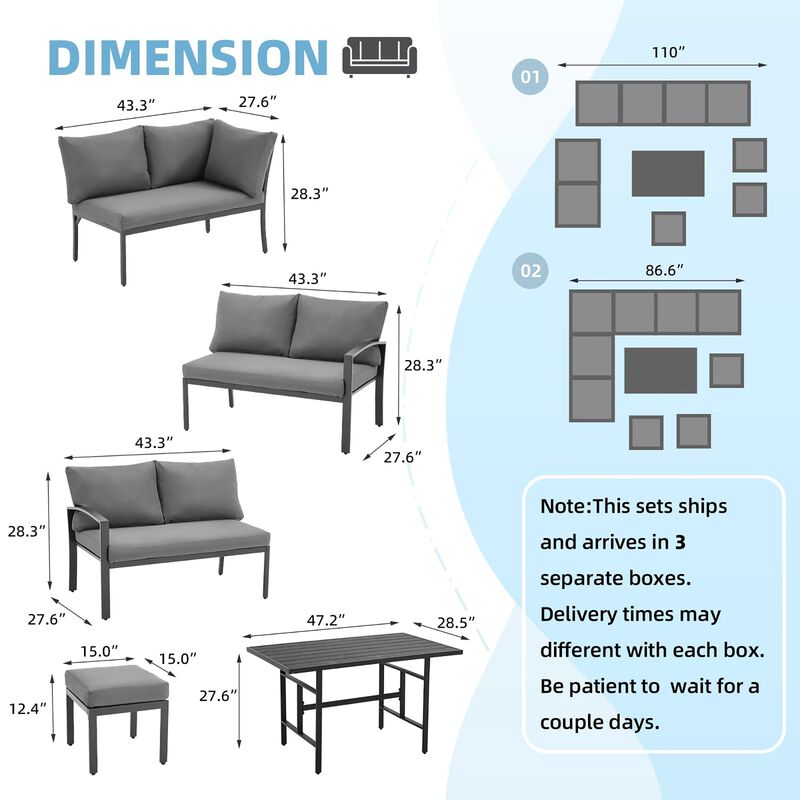 Mondawe 7 Pieces Modern Outdoor Conversation Set Patio Furniture with Waterproof, Outdoor Dining Sofa Set with Cushions for Balcony, Porch, Lawn
