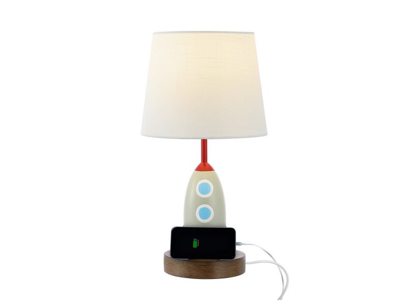 Houston Coastal Style Iron/Resin Rocket LED Kids' Table Lamp with Phone Stand and USB Charging Port