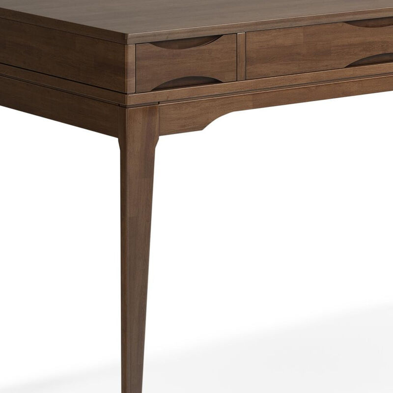 HomeRoots 48" Walnut Solid Wood Writing Desk With Two Drawers image number 2