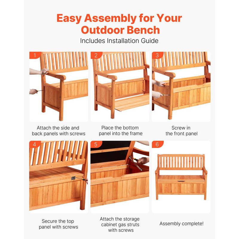 Outdoor Storage Bench, 2-Person Wooden Deck Box with Side Handles, Weatherproof image number 3