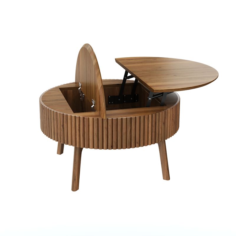 Whisen 30.3" Round Lift-Top Coffee Table, Solid Wood Mid-Century Modern Center Table with Hidden Storage for Living Room image number 7