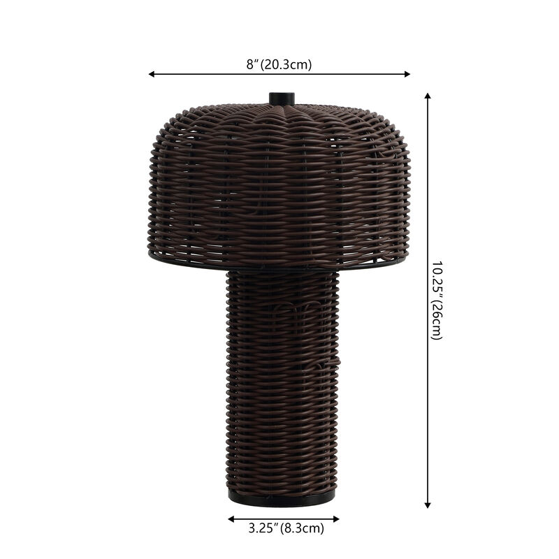 Mia 10" Modern Scandinavian Indoor/Outdoor Faux Wicker Rechargeable/Cordless Dimmable Integrated LED Table Lamp image number 3